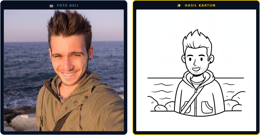 Hasil AI Doodle: foto selfie menjadi ilustrasi line-art