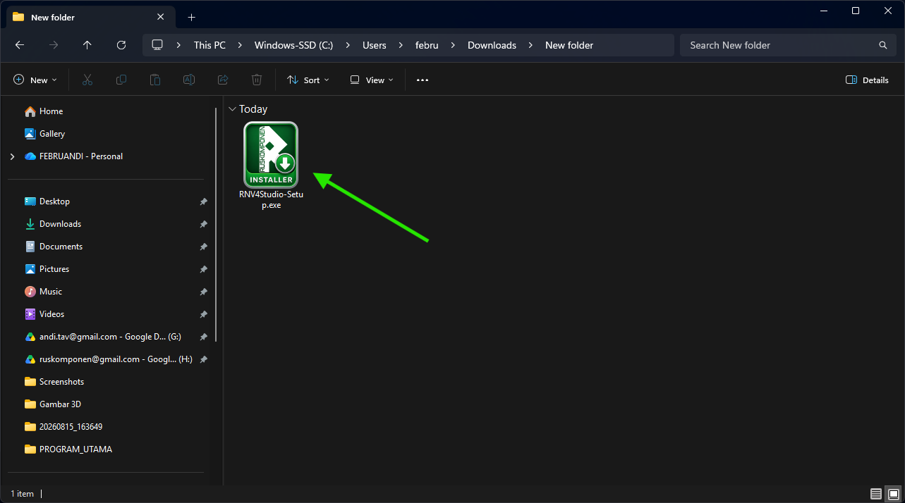 Folder Downloads berisi installer RNV4 Studio