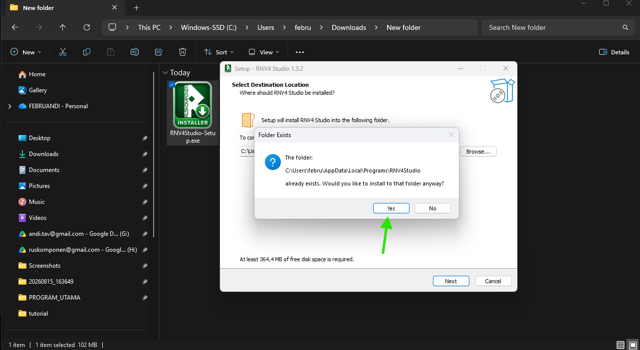 Klik Yes pada konfirmasi Windows