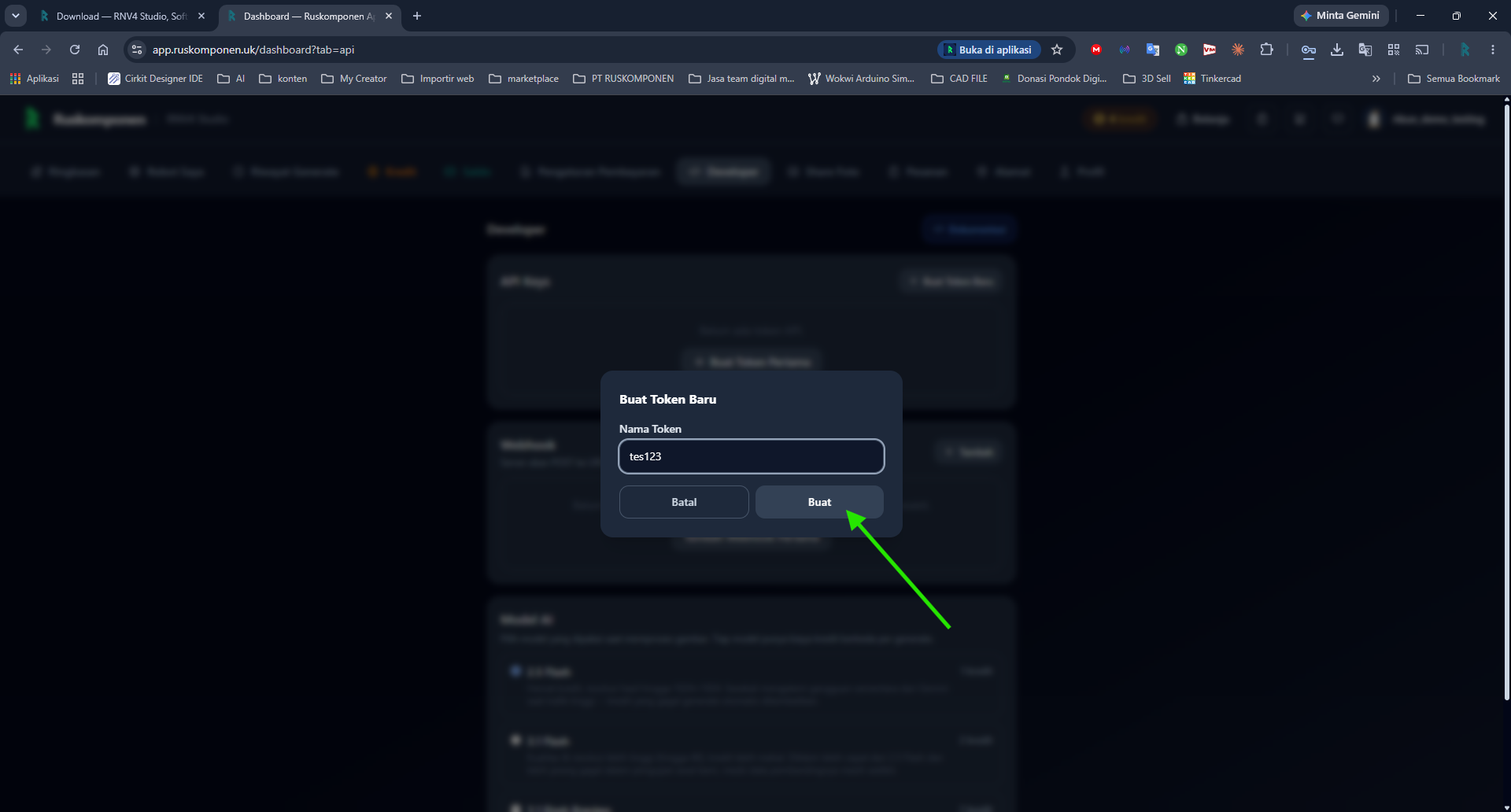 Isi nama token lalu buat