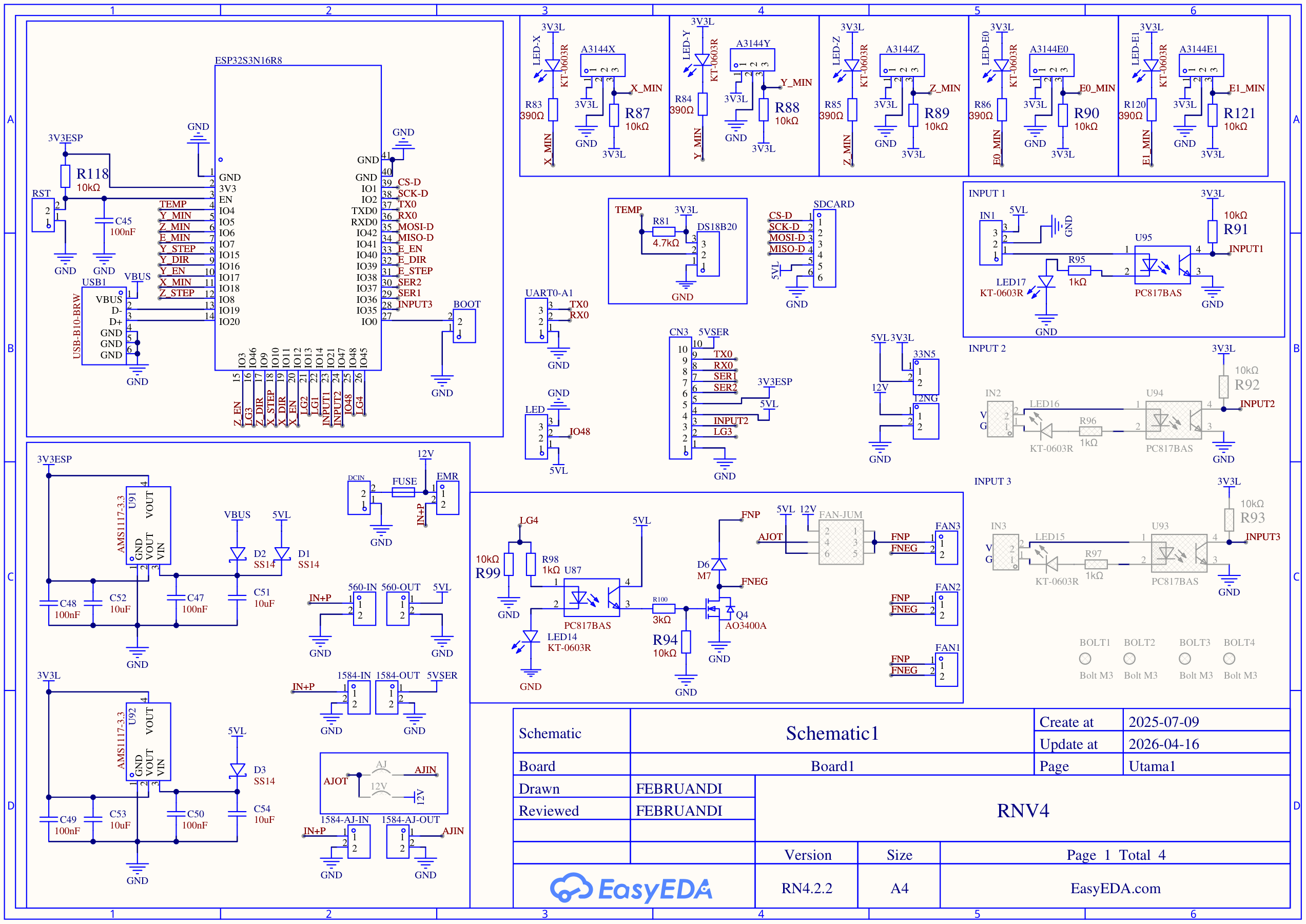 Skematik RNV4 Halaman 1 — Rangkaian Utama (ESP32-S3, sensor, input)